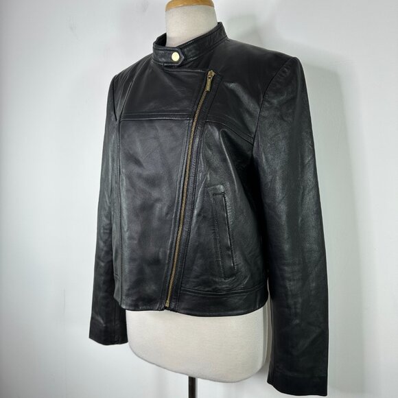 NWT Michael Kors Black Lamb Leather Moto Jacket Women's Size XL - Picture 1 of 16